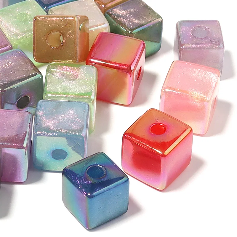 10pcs Acrylic Symphony Beads Square Oblate Shape Large Hole Loose Bead DIY Decorative Bracelet Earring Jewelry Handmade Supplies