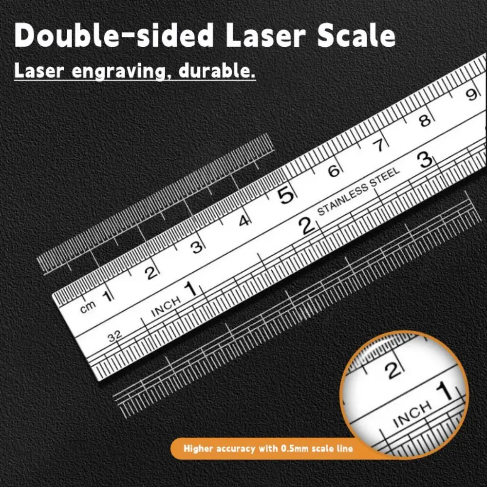 15/20/30/40/50cm Stainless Steel Ruler Stainless Steel Double Side Scale Drawing Ruler Thickening Engineer Grade Measuring Tool