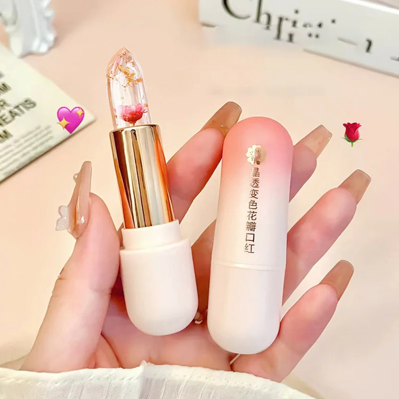 بلسم الشفاه بتلات الورد الأزرق تغيير لون هلام أحمر الشفاه ترطيب غير لزجة كريستال زهرة الشفاه وصمة عار ماكياج العناية بالبشرة