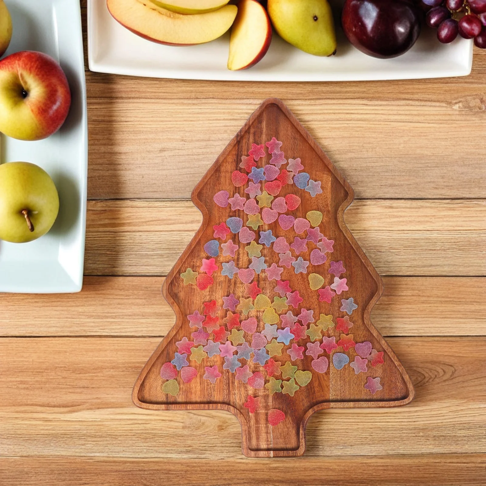 

Christmas Tree Serving Tray Nordic Style Acacia Wood Holiday Party Serving Platter for Snacks Appetizers and Candy