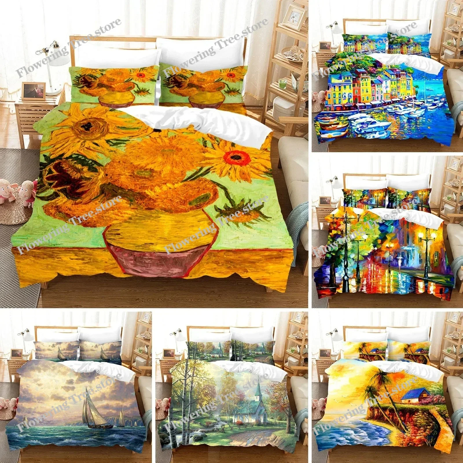 

Oil Painting Van Gogh Star Sky Bedding Set Queen King Size Bedroom Decor Quilt Cover Pillowcase Bed Linen Home Textile