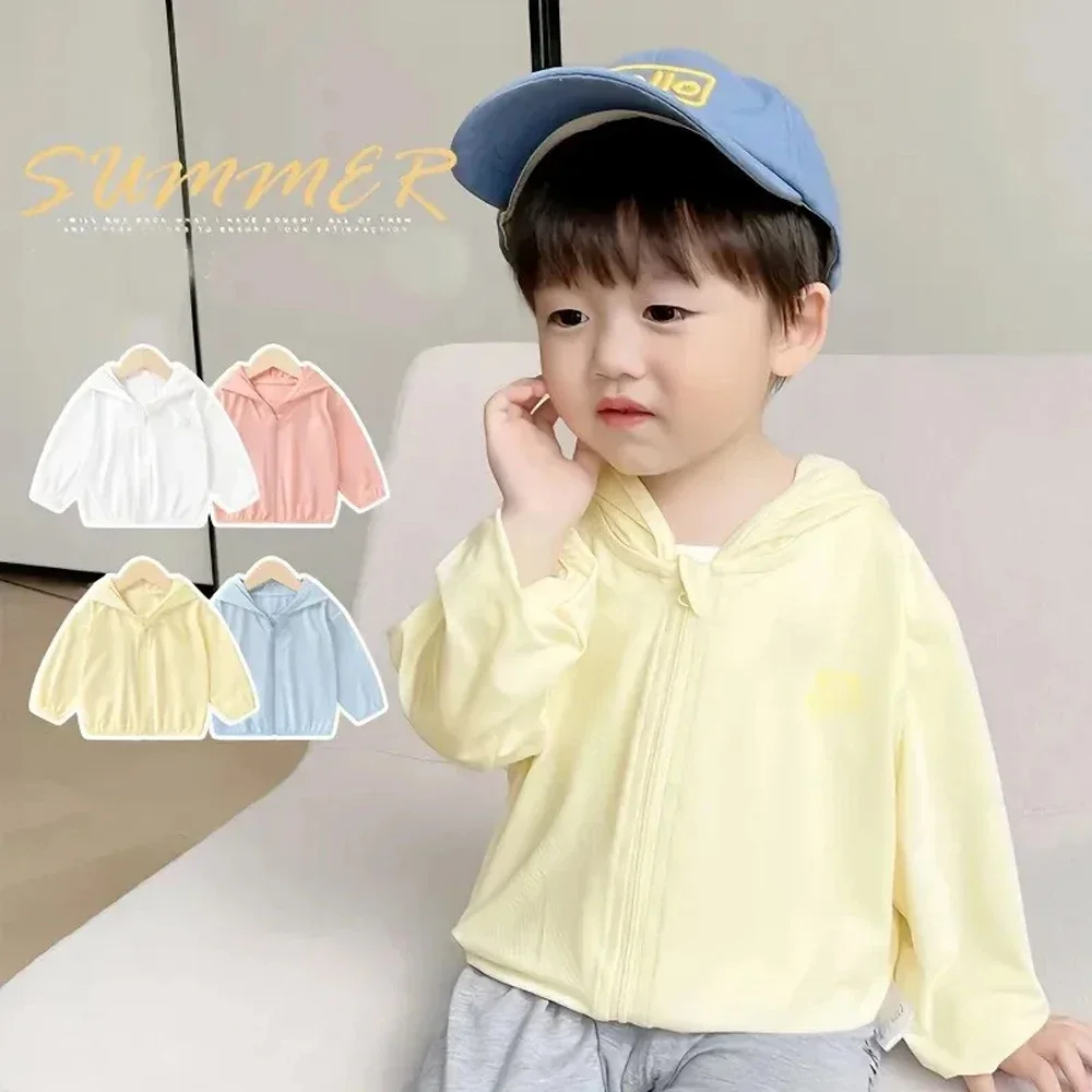 Baby Sunscreen Clothing Summer Ice Silk Breathable Coat Boys Girls Light Sunscreen UV Jacket Children's New Hooded Tops 12M-5Y