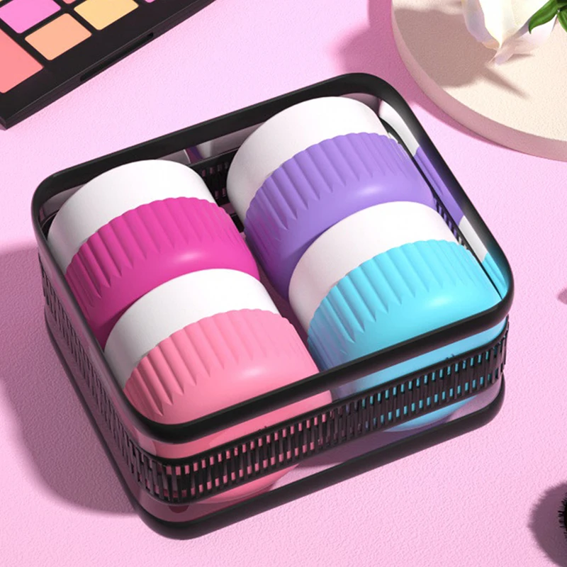 1/4pcs Toiletry Travel Container Silicone Refillable Cream Jar Travel Container With Transparent Bag Leak Proof Travel Accessory