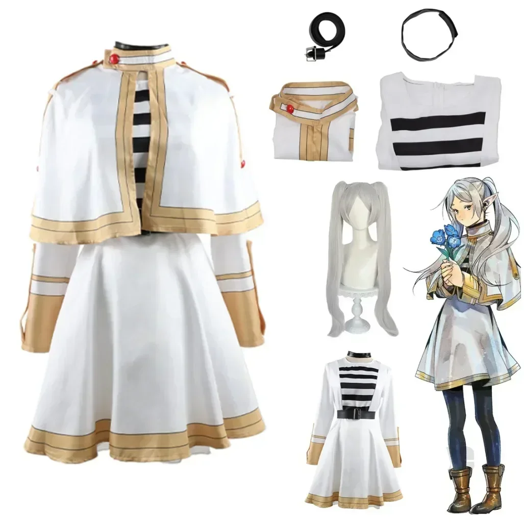 Costume Cosplay Sousou No Frieren pour Femme et Fille, Perruque, Chaussures, Robe de Magicien Anime, Oreille d'Elfe, ixd'Halloween, Noël