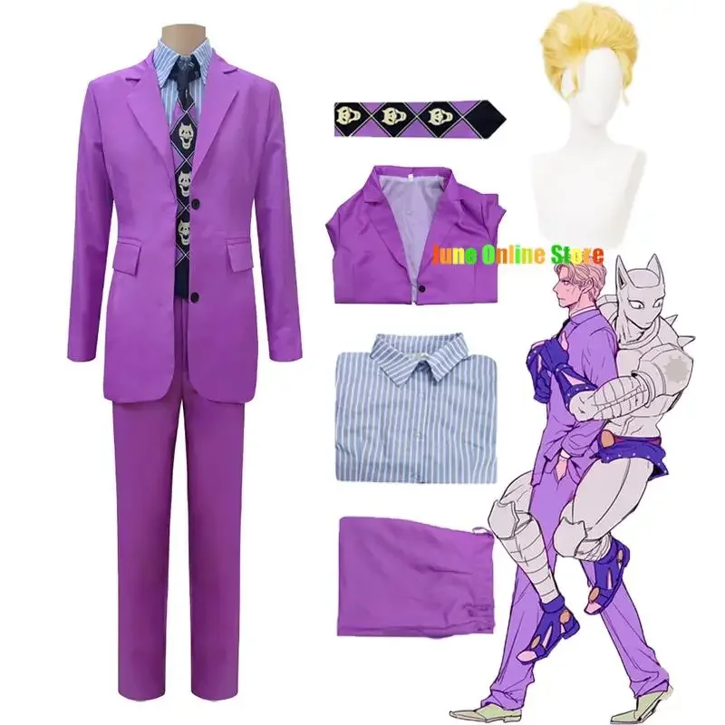 Kira Yoshikage Cosplay Anime Adventure Yoshikage Kira Purple Suit Cosplay Uniform Costume Wig Outfits