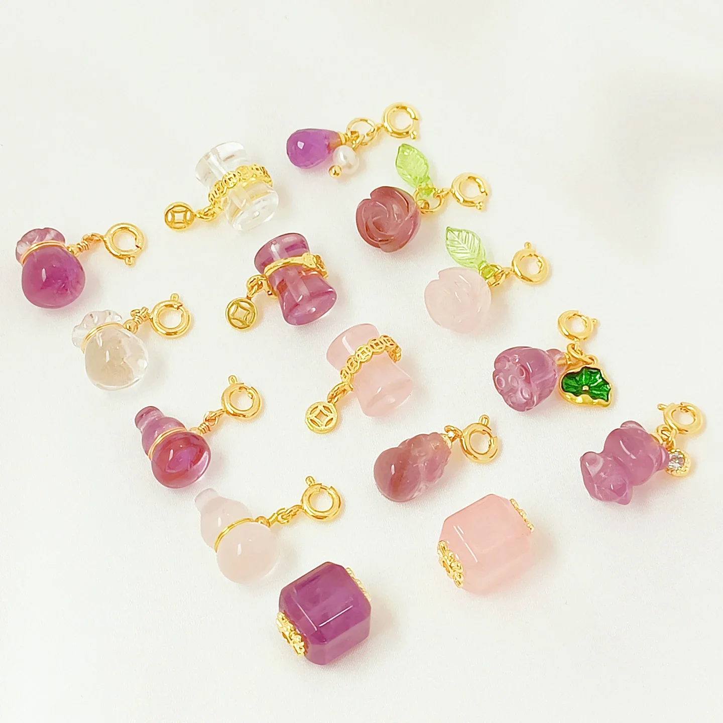 

Natural White Crystal, Amethyst, Rose Quartz, Small Waist Gourd Rose Pendant, Diy Bracelet, Necklace and Beading Accessories