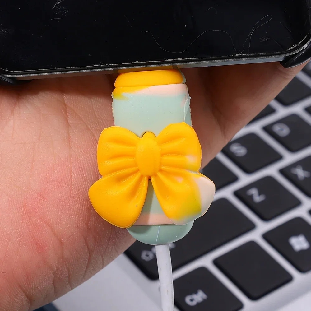 USB Type-C Cute Bowknot Soft Silicone Data Cable Protector For Samsung Xiaomi Kawaii Type C Charger Cord Anti-Break Sleeve Shell