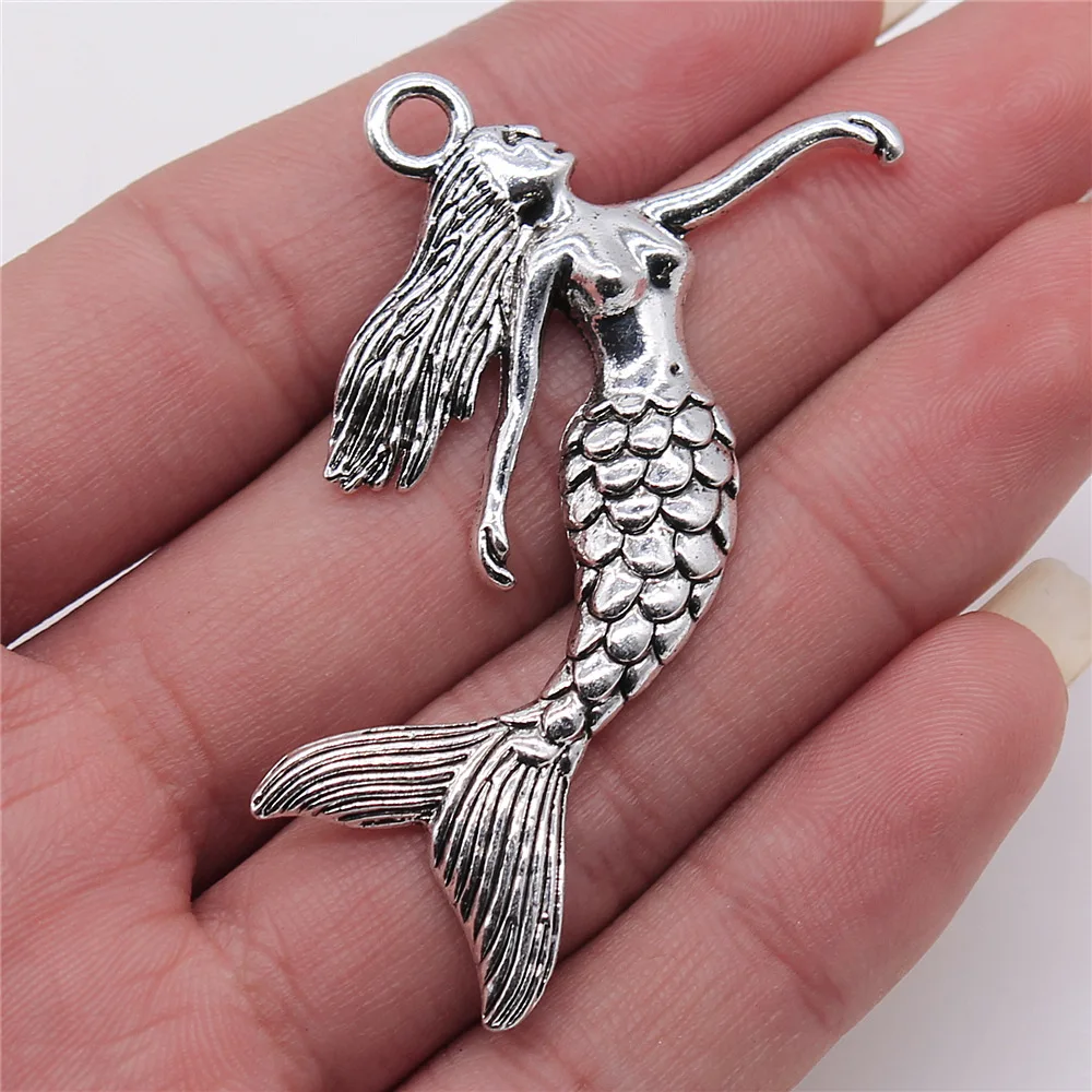 10pcs Charms Lovely Mermaid Antique Bronze Silver Color Plated Pendants Making DIY Handmade Tibetan Jewelry