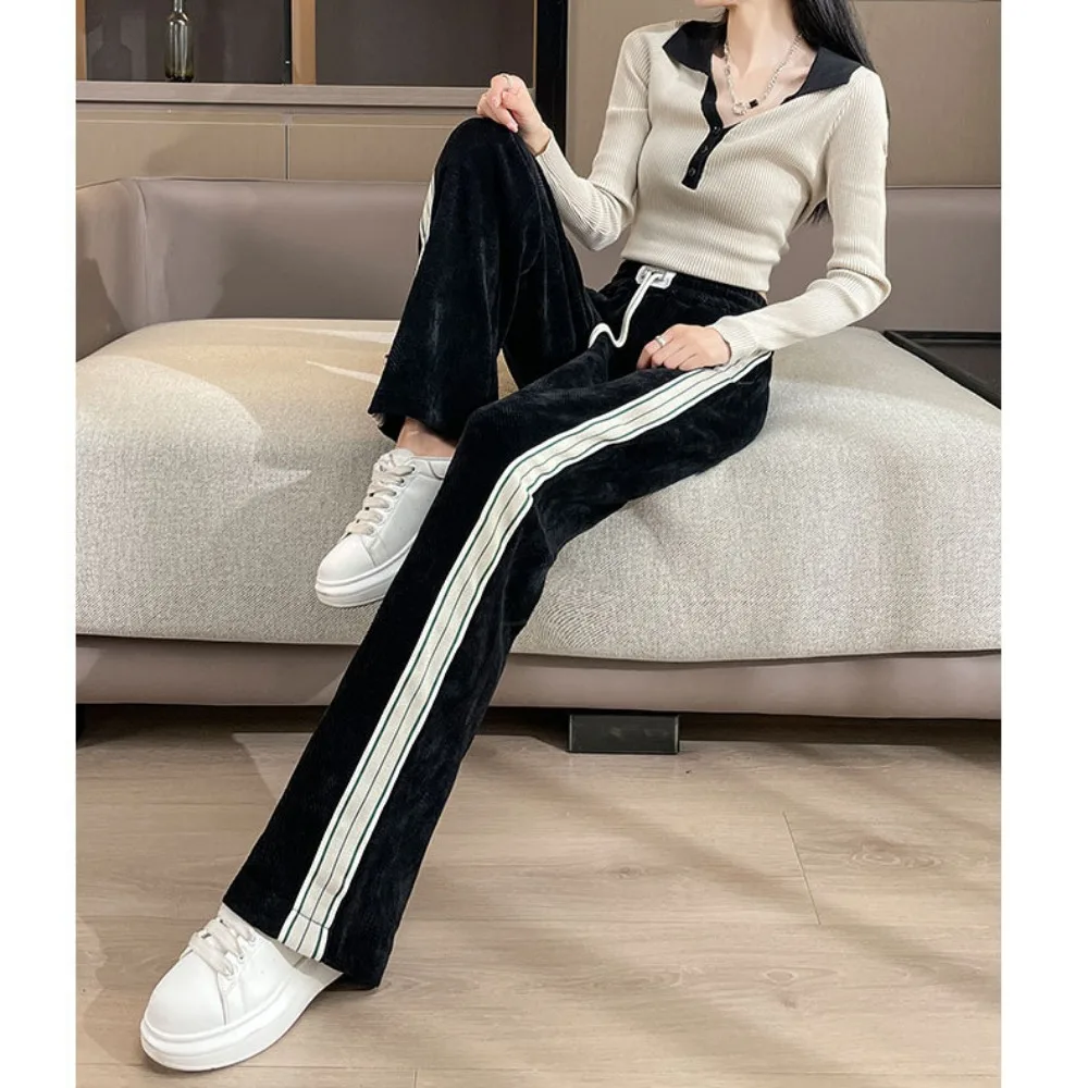 Damskie elastyczne spodnie dresowe z wysokim stanem, sznurkiem, luźne spodnie z szerokimi nogawkami, damskie spodnie proste na wiosnę i jesień, pantalones mujer