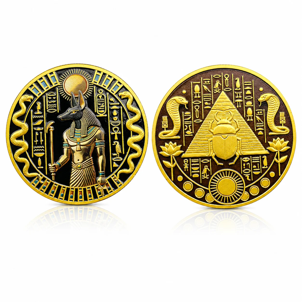 ‌Ancient Egyptian Mythology God Anubis Challenge Coin Sacred Scarab Beetle Commemorative Gold-Plated Coin Collection