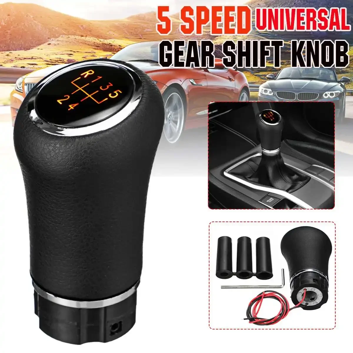 5 Speed Gear Shift Knob w/LED backlight PU Leather Shifter Lever Stick For VW Golf 6 7/Passat B5 B6 B8/Jetta MK6