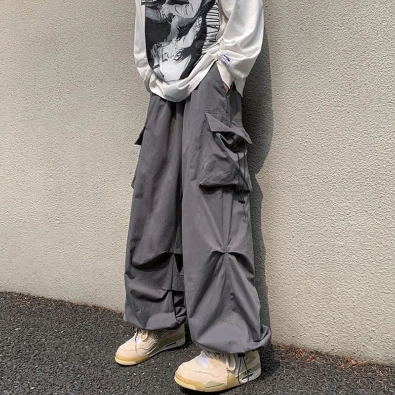 

Men's Summer Streetwear Elastic Waist Y2K Baggy Cargo Pants Trousers Hip Hop Loose Women Wide Leg Pants Male Korean