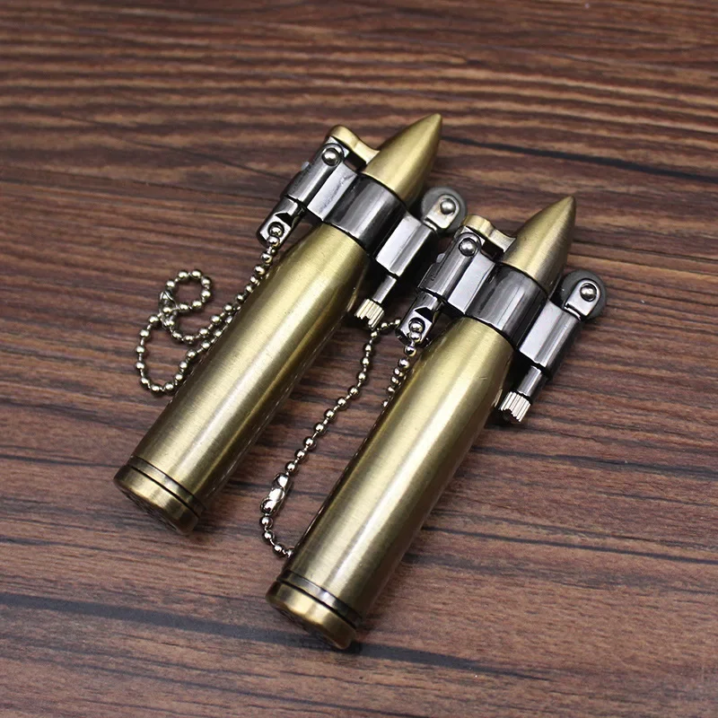 Retro Bullet Flint Aansteker Torch Slijpschijf Olie Sleutelhanger Lichtere Metalen Sigaar Aansteker Gadget Voor Man Gift