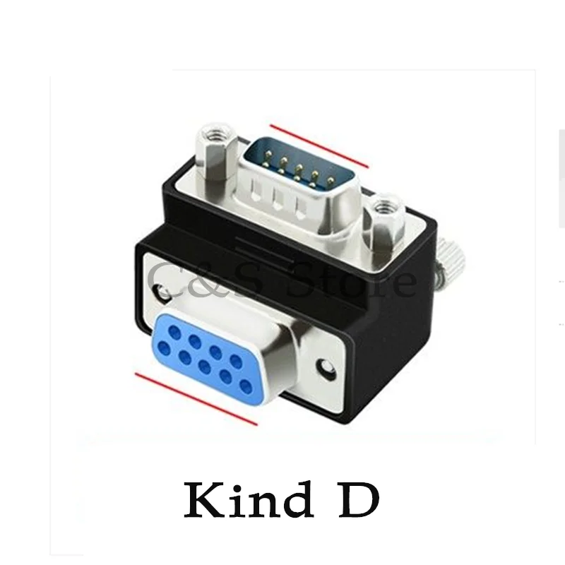 DB9 Adapters 90 Degree Bend Male / Female to Male / Female 9 Pin Connectors L-type Serial Port RS232 COM D-Sub 9 Converters