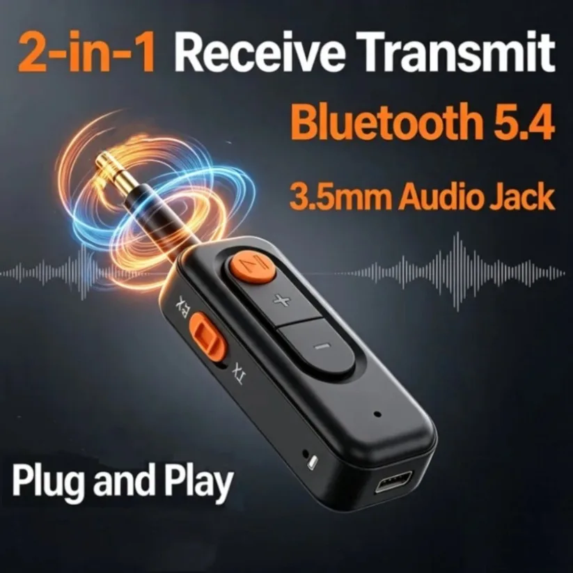 Bluetooth 5.4 Audio Transmitter Receiver 3.5MM AUX HD HiFi Stereo Music Wireless Adapter With Mic For Car Airplane TV PC Speaker