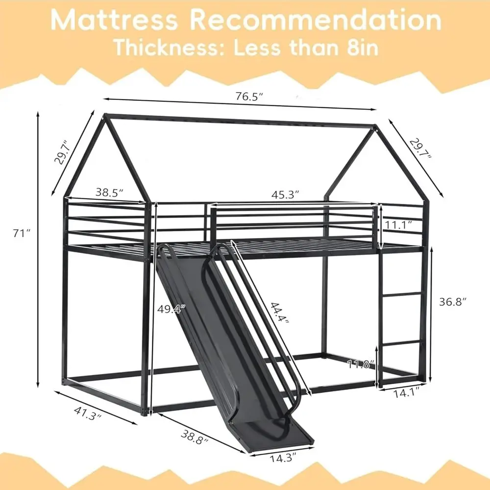 سرير بطابقين للأطفال مع منزلق، تصميم مزدوج للتوأم، سرير علوي معدني صغير، سرير آمن بطابقين للأطفال الصغار مع حاجز حماية، قابل للتحويل #2