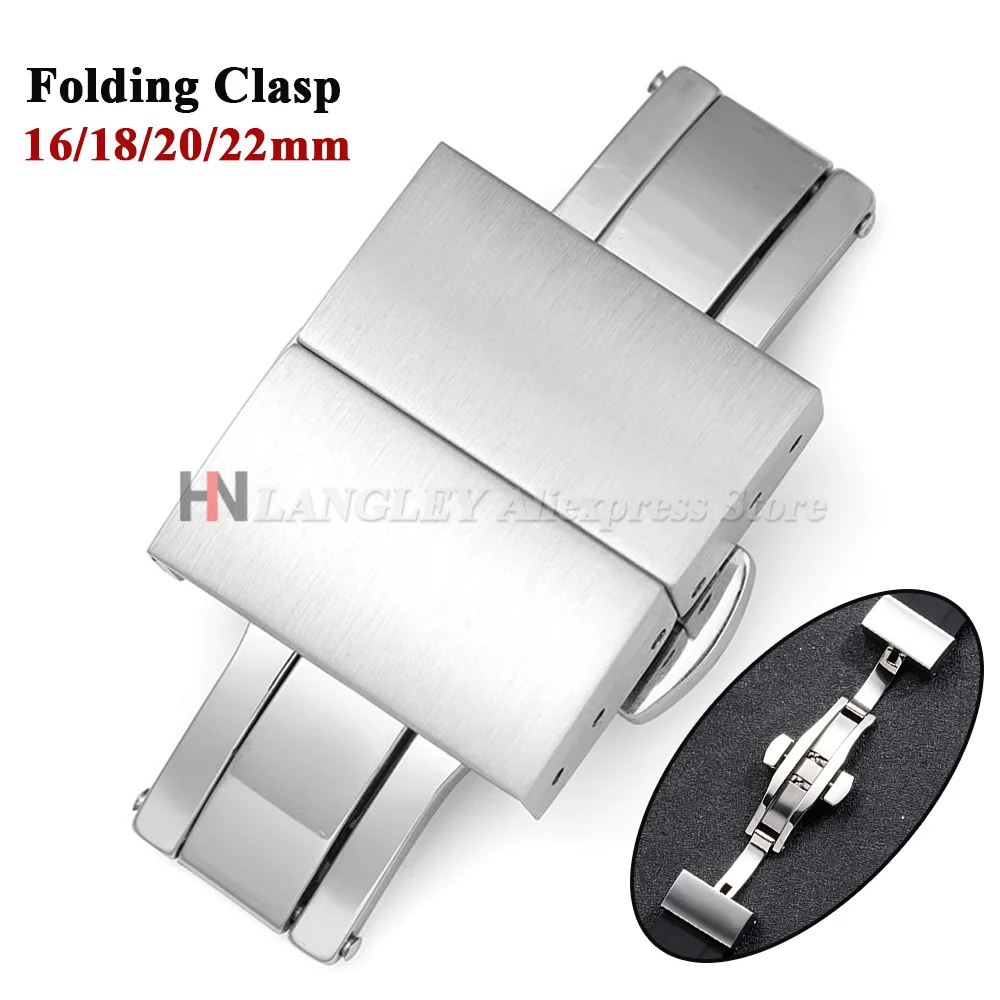 16/18/20/22mm Folding Clasps Solid 316L Stainless Steel WatchStrap Buckle Double Press Butterfly Button for Rubber Strap Buckles
