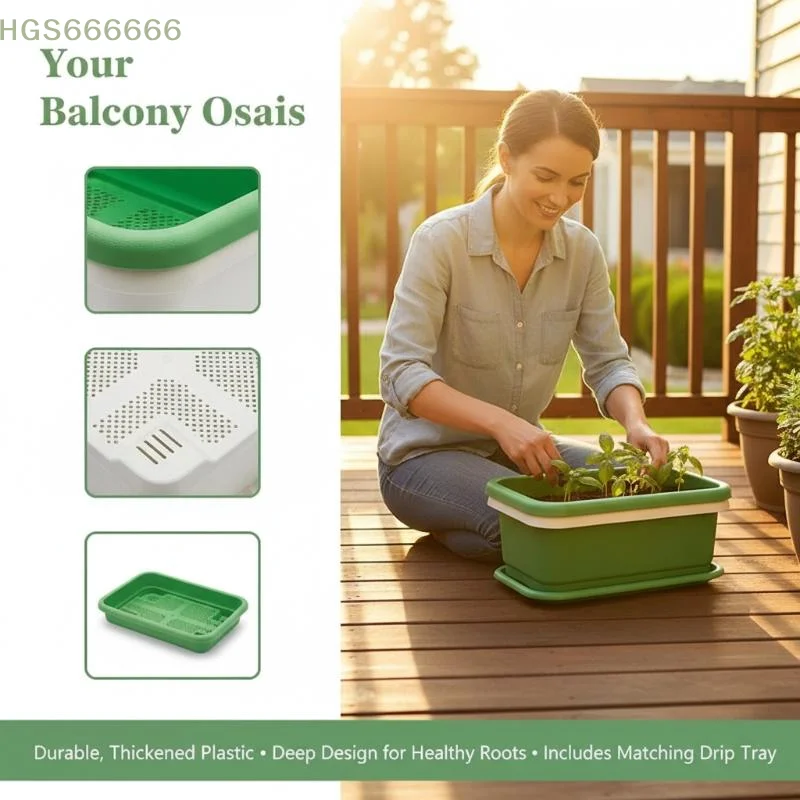 

1Set Plastic Vegetable Planters With Tray Rectangular Flowerpots Balcony Indoor