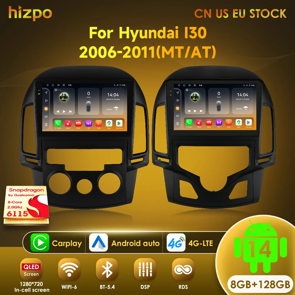 Hizpo Octa Core 6115 For Hyundai I30 2006-2011 Car Radio Multimedia Player System Navigator GPS Auto Stereo 2din Android Carplay