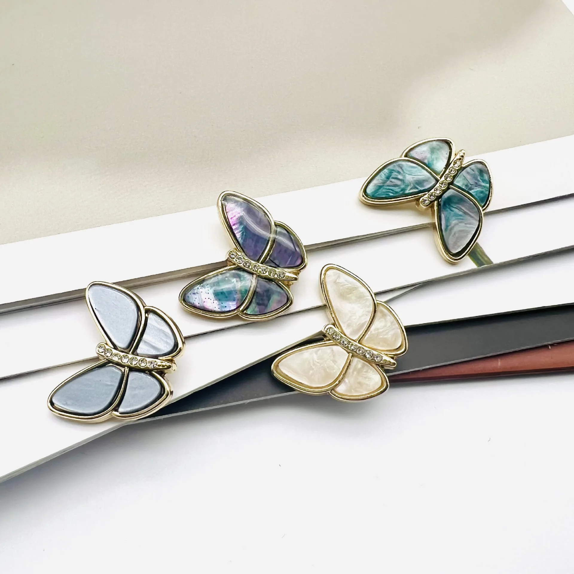 6 pièces strass décor métal papillon boutons dorés nouveauté pour vêtements manteau Cardigan pull costume coudre couture KD2023
