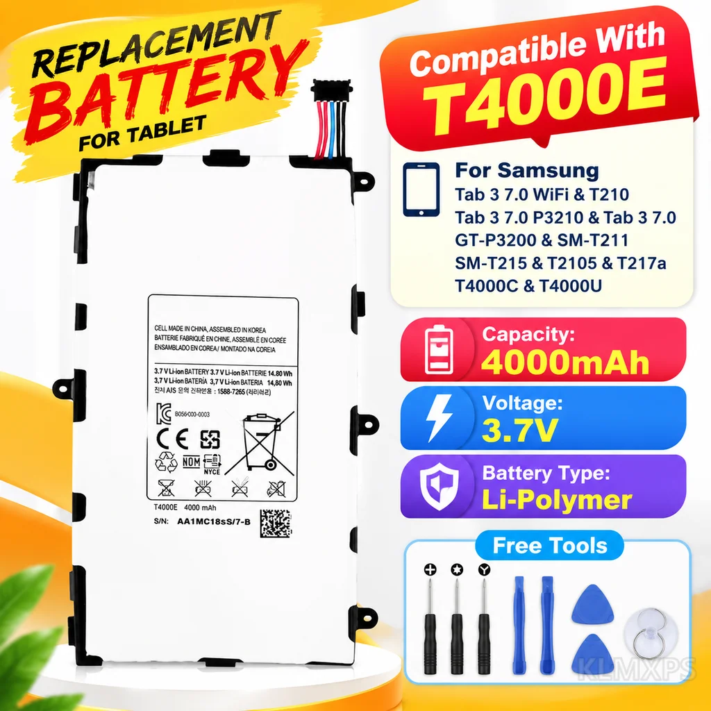 Tablet Replacement Battery T4000E 4000mAh Li Polymer For Samsung Galaxy Tab 3 7.0 Compatible T210 T211 T217 With Tool Kit