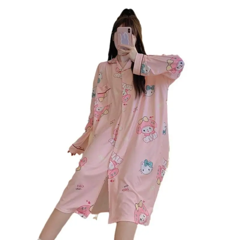 بلدي ميلودي فتاة شابة سترة النوم تنورة Kawaii الكرتون طالب طويلة الأكمام منامة الترفيه Homewear فستان نمط جديد #6