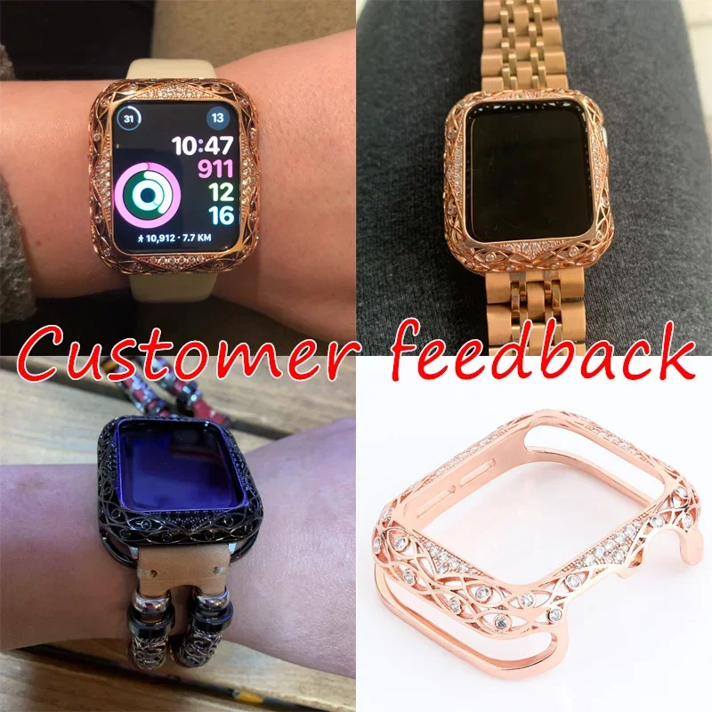 FF-51A 럭셔리 여성용 금속 조각 커버, 애플 워치 6 SE 5 4 3 다이아몬드 범퍼, 아이워치 40mm 44mm 38mm 42mm 블링 쉘