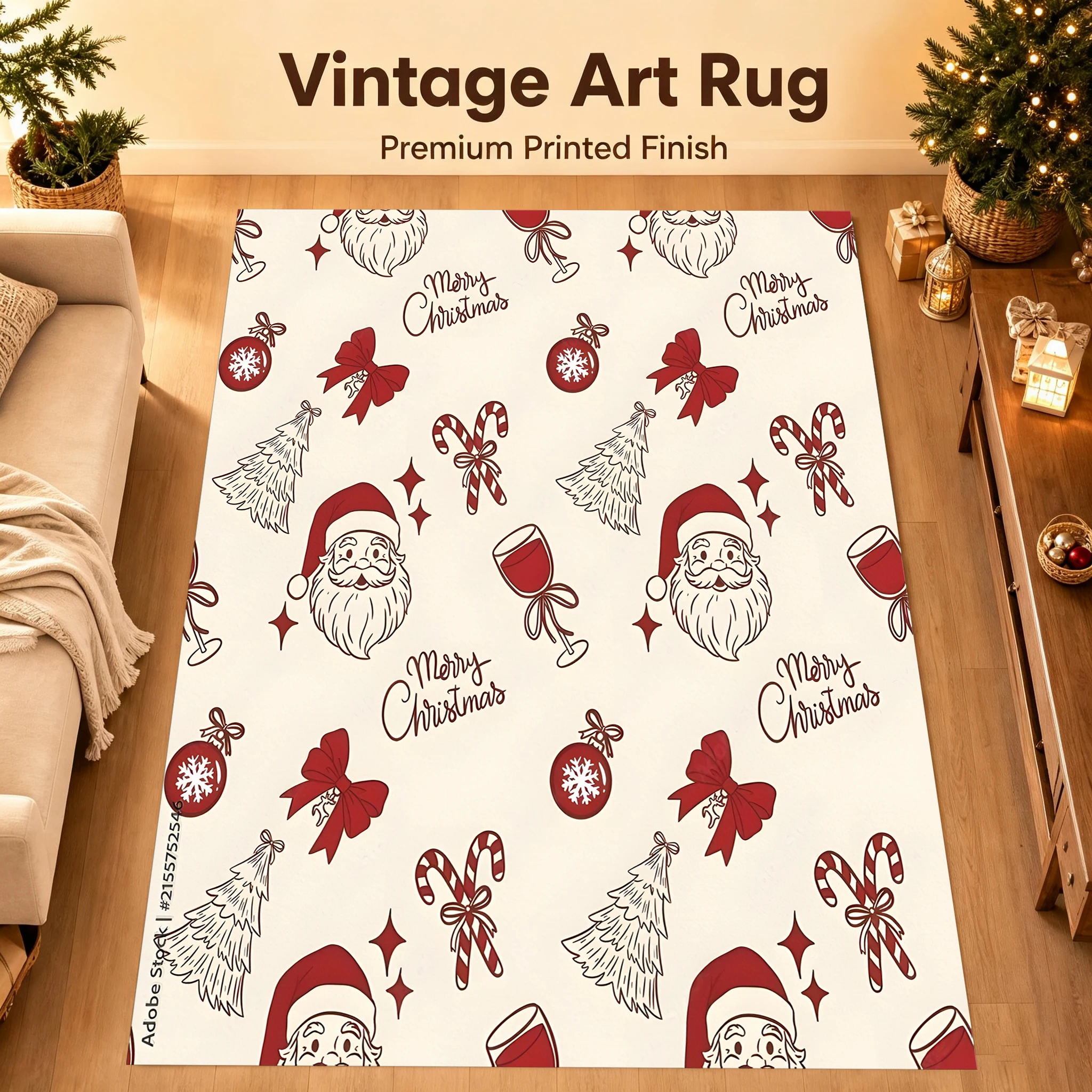 Velvet Rug All over Christmas Design Merry Christmas Slogan Sweet Retro for Living Room Bedroom Entryway Home Decor