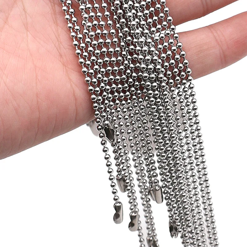 Personalized 100Pcs 60cm 2.4mm Stainless Steel Bead Ball Chain Necklace DIY Jewelry Findings For Dog ID Tag Pendant Accessories