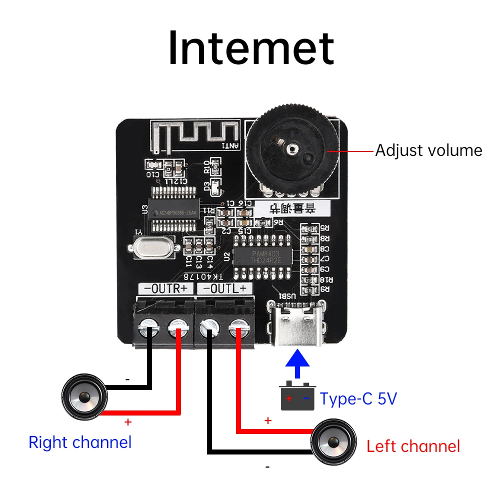 เครื่องขยายเสียงขนาดเล็ก DC 5V PAM8403บอร์ดแอมป์บลูทูธ Class D 2.0ช่อง5W + 5W สเตอริโอปรับระดับเสียงได้