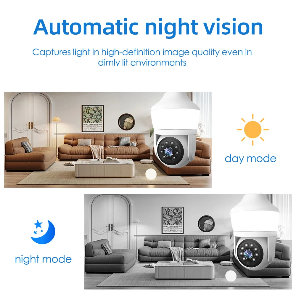 LED 전구 스마트 IP 카메라, 스마트 홈 램프, HD 보안 카메라, 보안 보호 감시, PTZ 카메라, 3MP 전구, 와이파이