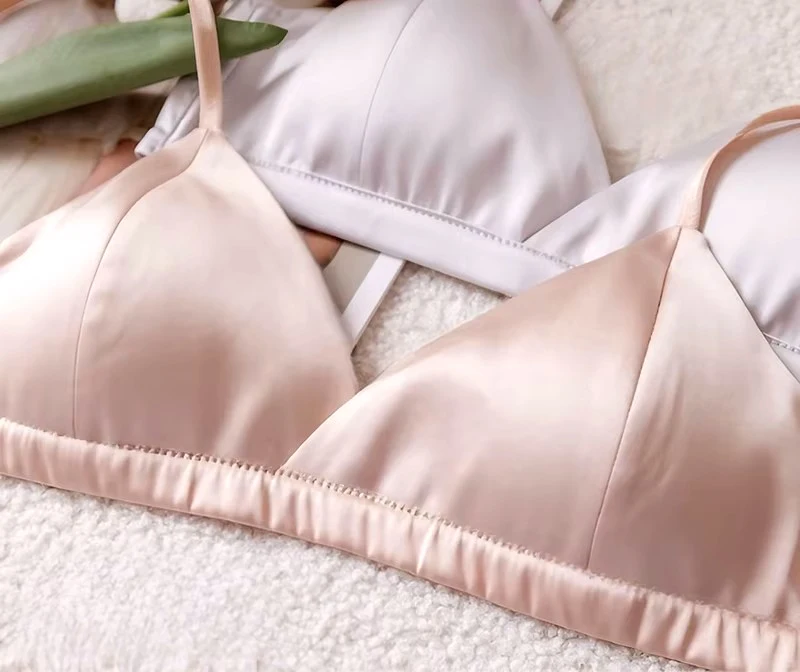 Women's Silk Satin Bralette Wireless Bra Removable Padded Wire Free Lightly Lined Everyday