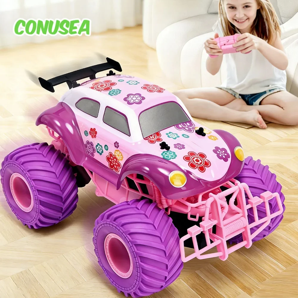 Pink RC Car Pickup Truck Electric Climbing Drop-resistant Stunt Remote Control Toy For Children Party Gift Christmas Ornament