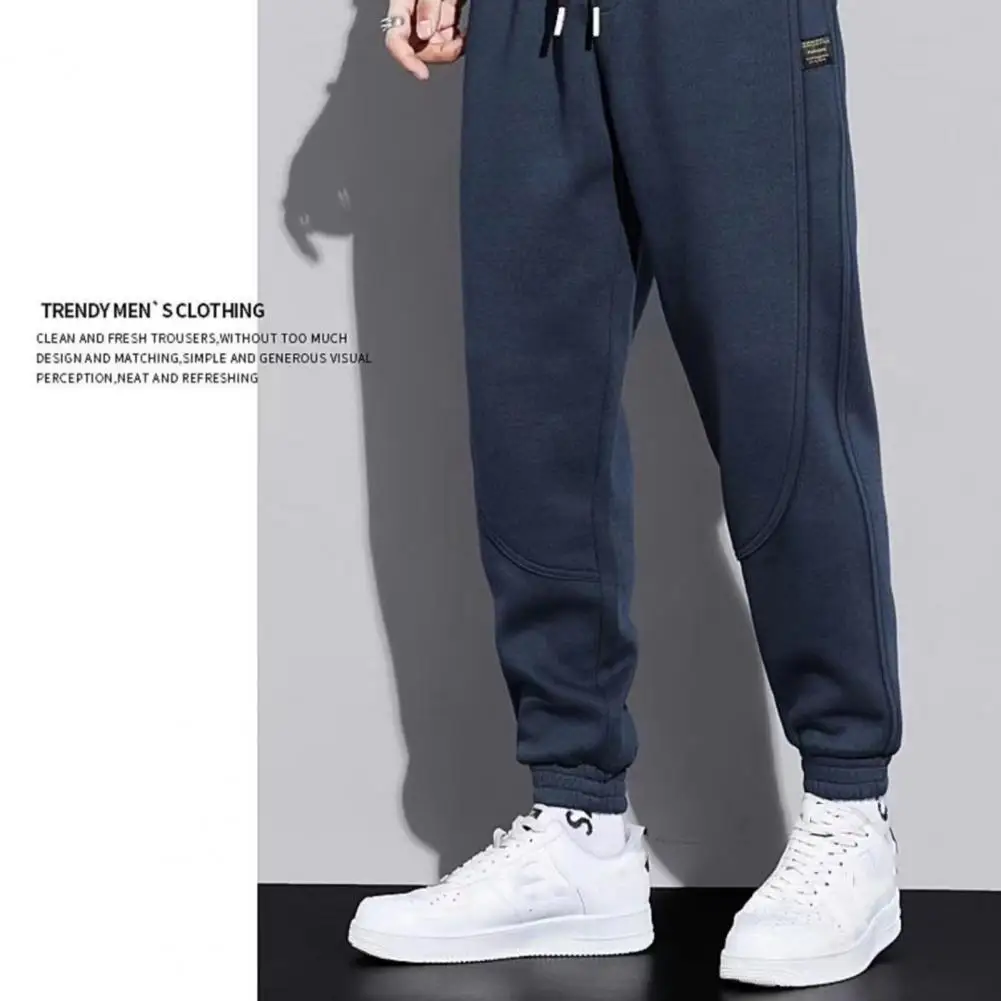 Men Pants with Reinforced Pockets Cozy Men's Winter Pants Ankle-banded Warm Soft with Pockets Elastic Waist Mid Waist Plush