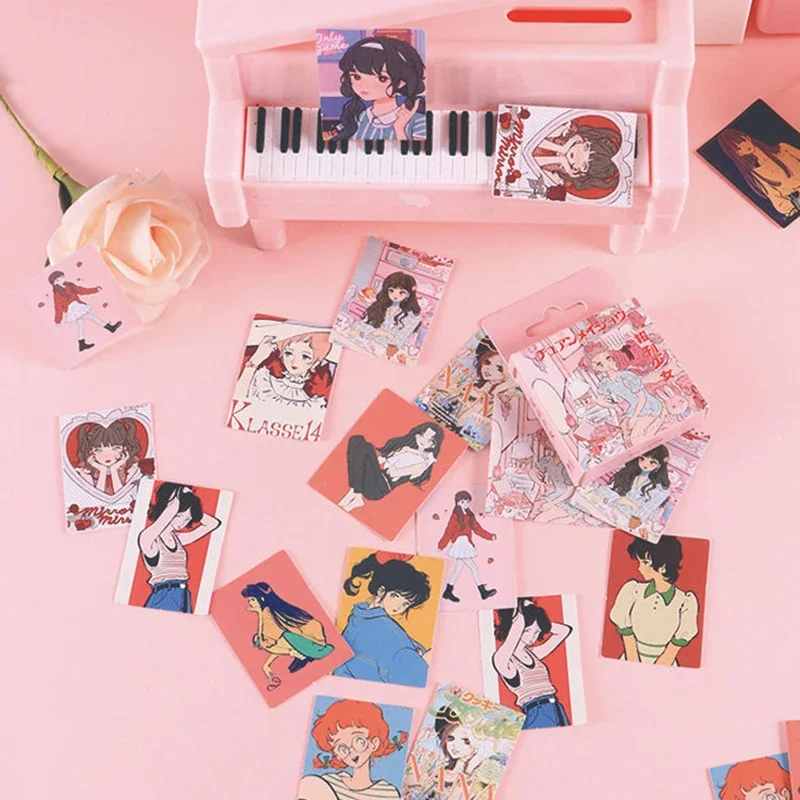 46 шт., декоративные штампы из милого материала для девочек, милые наклейки, декоративные литературные художественные наклейки в коробке, ежедневный альбом для мусора