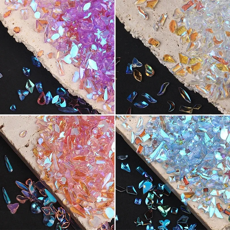 100Pcs Aurora Nail Art Rhinestones Multi Shapes 3D Resin Flat Back AB Crystal For Nail Art Craft Decoration Mix Style