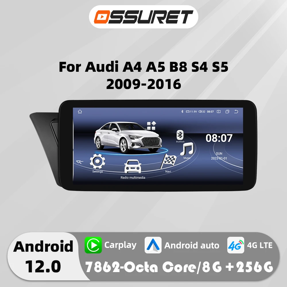 Autoradio Android 12 pour Audi A4 A5 B8 S4 S5 10.33-2009, 2016 Pouces, Lecteur Vidéo, 4G, Carplay,