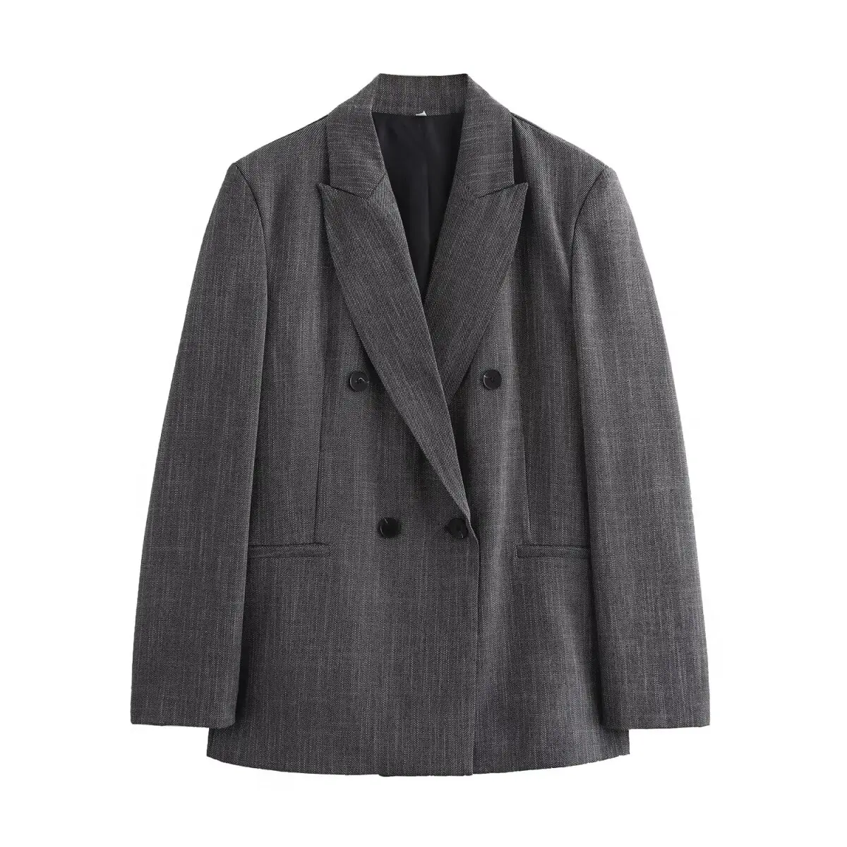 

2025 New Women's Clothing European and American Style Fashion Solid Color Double-Breasted Jacket with Shoulder Pads