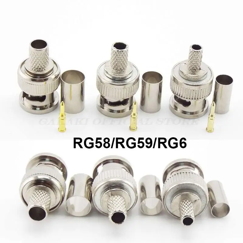 5 Stuks Bnc Vrouwelijke Koppeling Connector Rg58/Rg59/Rg6 Bnc Mannelijke Crimp Type Connector Adapter Plug Voor Cctv Audio