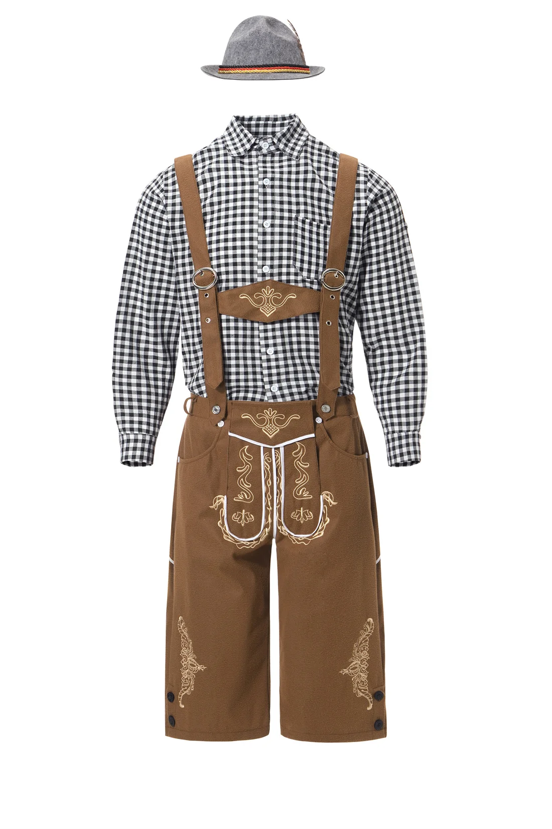 M-XXL uomini tedesco Oktoberfest Lederhosen Costume bavarese birra maschile Cosplay Outfit bretelle pagliaccetti manica lunga camicia cappello