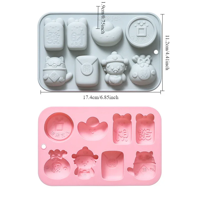 8-hole God of Wealth Ingot Red Envelope and Other Lucky Theme Modeling Silicone Mold Baking Cake Chocolate Mold Cake Accessories