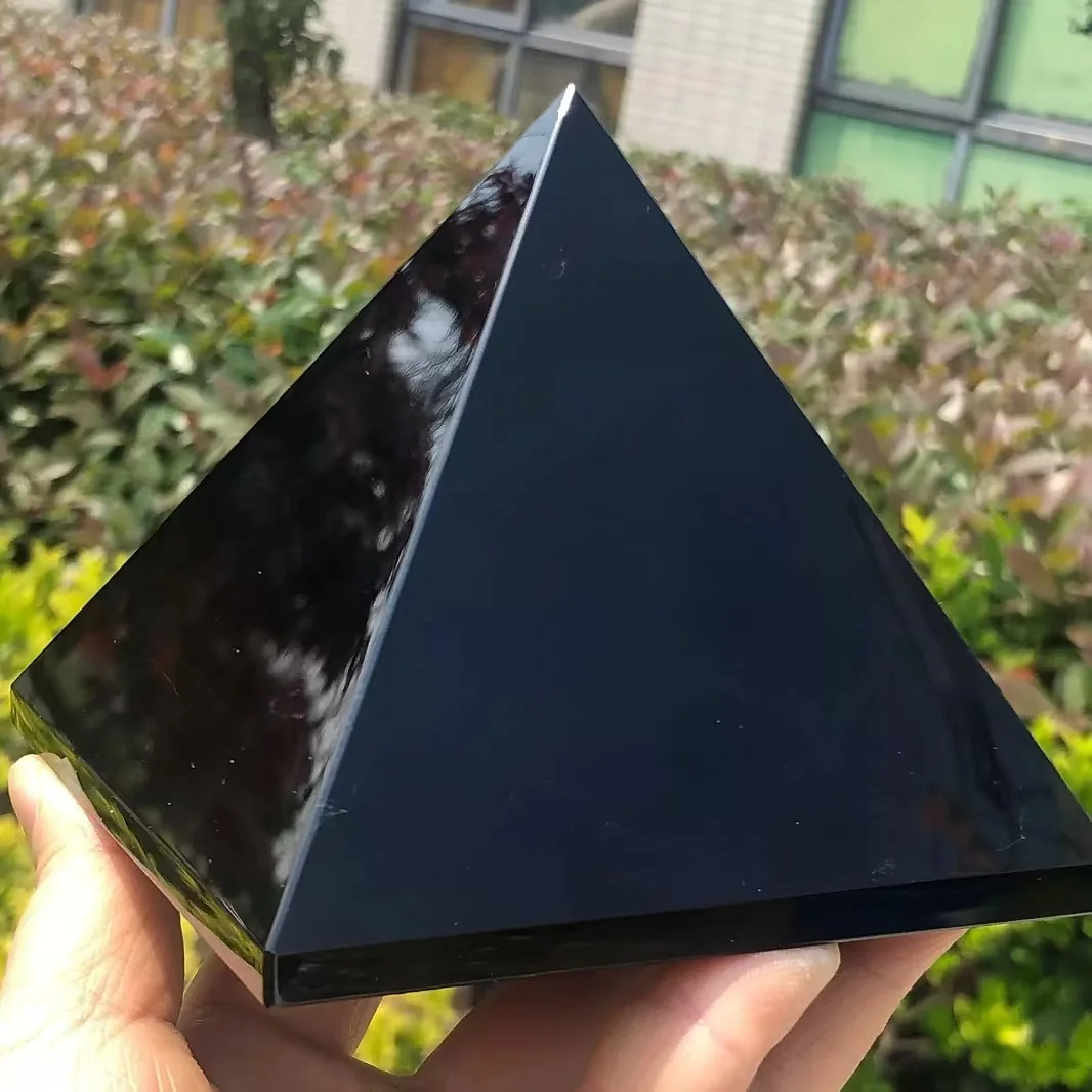 Natural Obsidian Pyramid Reiki Energy Stone Decorative Tabletop Decoration Living Room Mineral Triangle Black Crystal Dots