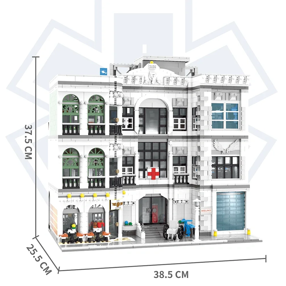4958 ELEMENTÓW Zestaw Budynków Szpitalnych, z 17 Figurkami Architektura Miejska Modułowy Model do Składania z Klocków, Prezent dla Dorosłych