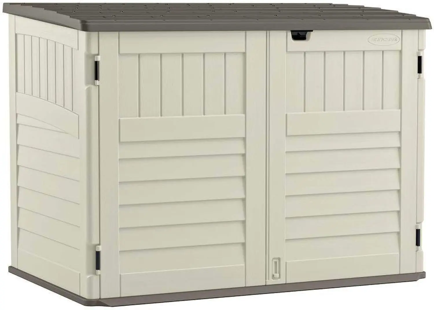 Suncast 5.9 ft. x 3.7 ft Horizontal Stow-Away Storage Shed - Natural Wood-like Outdoor Storage for Trash Cans and Yard Tools