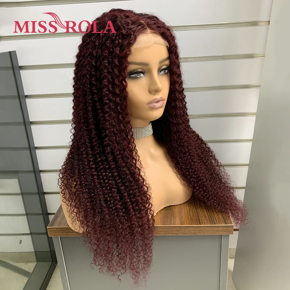Miss Rola Brazilian Human Hair Curly Wigs 180% Density 4x4 Lace Closure Wig Kinky Curly Hair Wig Remy Pre Plucked With Baby Hair