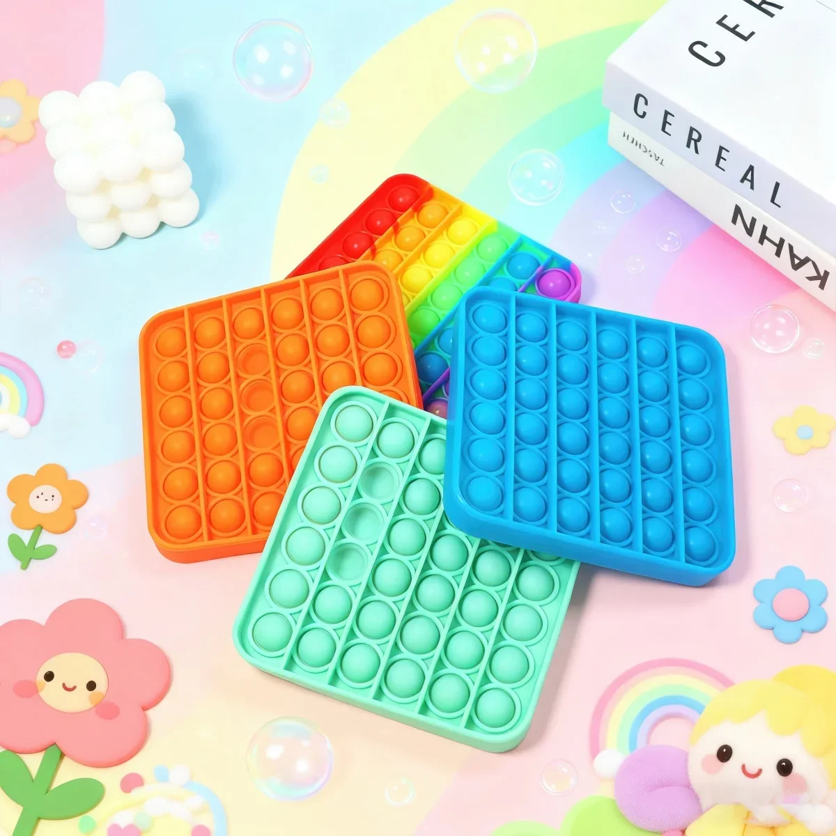 1 unidad de juguetes antiestrés Pop Fidget Reliver, juguetes antiestrés con burbujas de empuje de arcoíris, juguete con hoyuelos para niños y adultos, alivia el autismo (Color aleatorio)