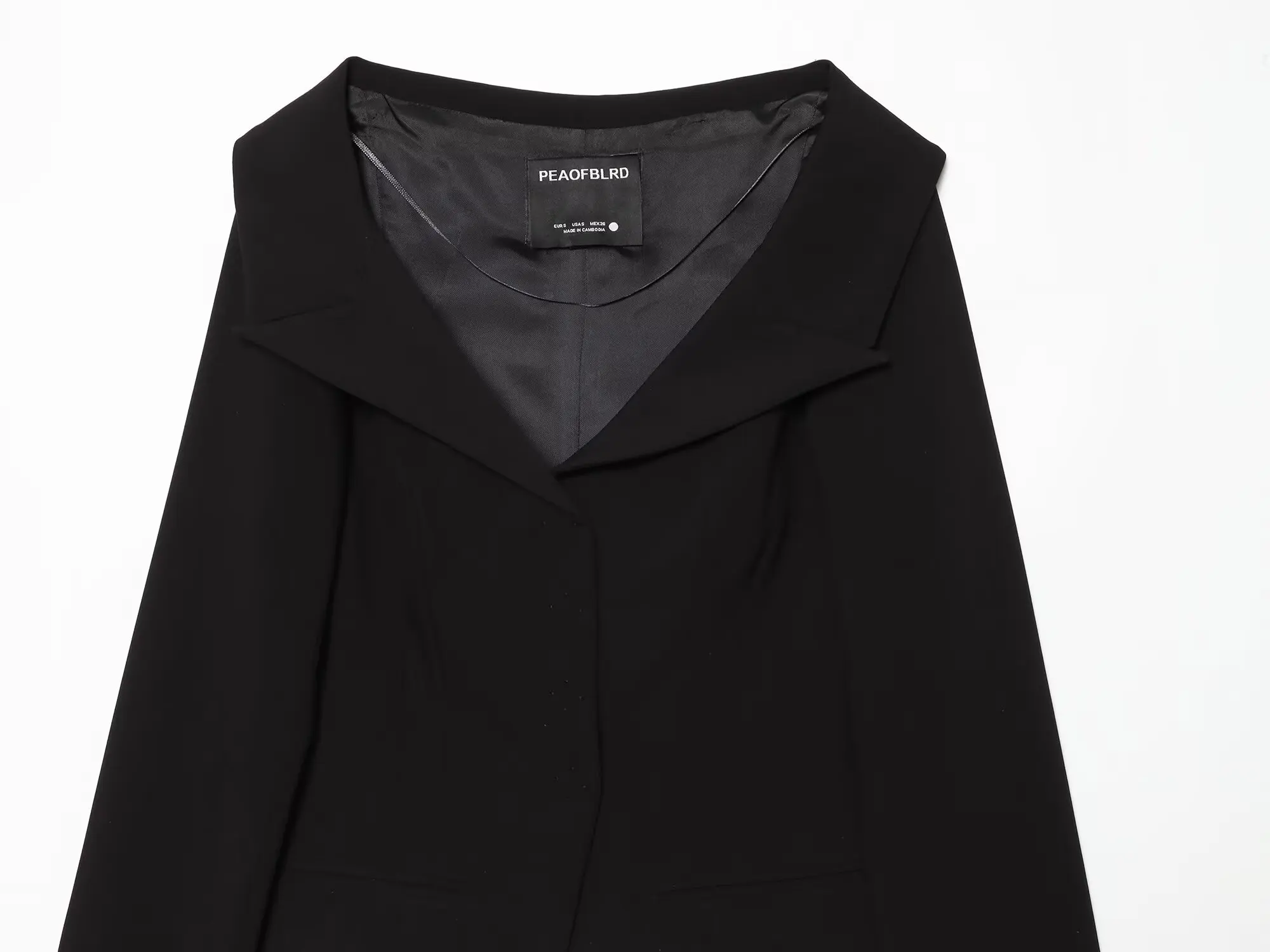 BSAY 2026 Neuer Eleganter Damen-Blazer in Schwarz mit Asymmetrischem Saum, Langen Ärmeln, Formelle Oberbekleidung, Minimalistischer Büroanzug-Jacke – Detail 5