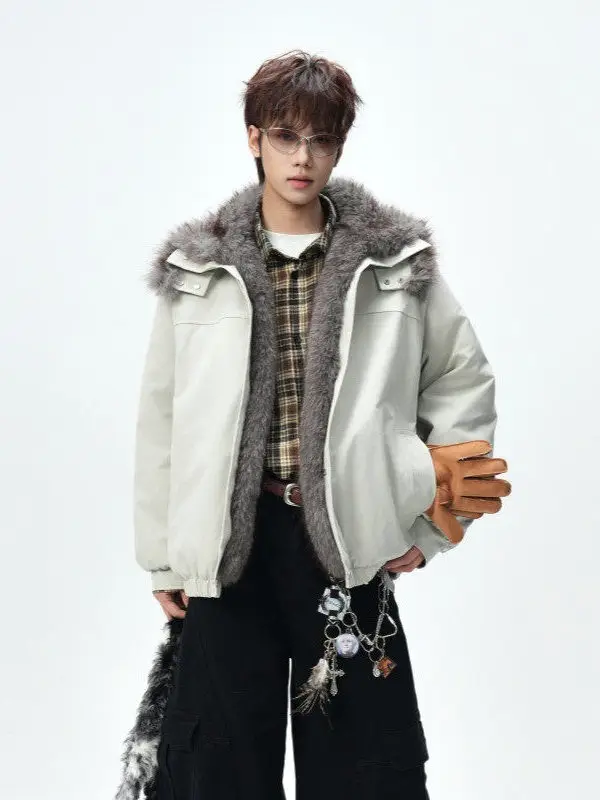 

TANGZ STUDIO Double Layer Fur Collar Mountain Eagle Jaet Thiened Winter Coat Sli American Sle Cotton Padded Ja...