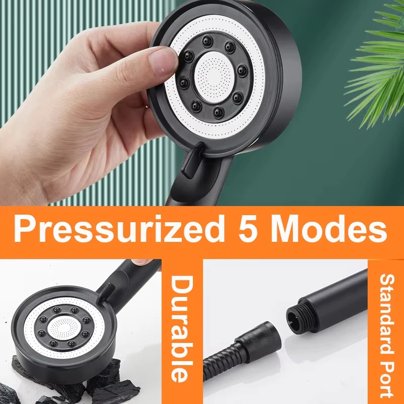 High Pressure Shower Head 5 Modes Water Saving Nozzle Powerful Pressurized Spa Massage Handheld Showerhead Bathroom Accessories