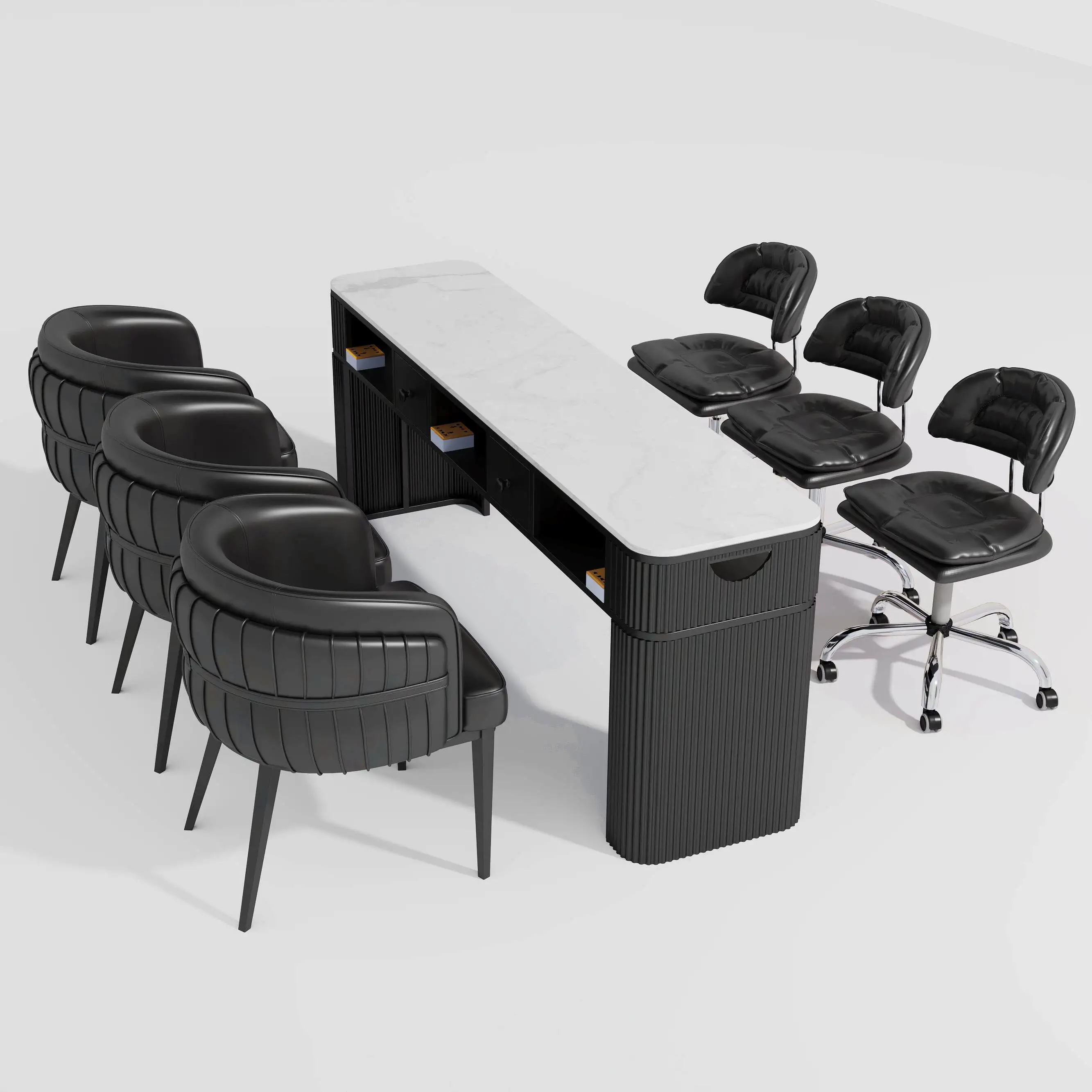 Marble Nail Table and Chair Set, Black Series, Fashionable, Internet Famous, High-end, with Bottom Cabinet Nail Table and Chairs view 4